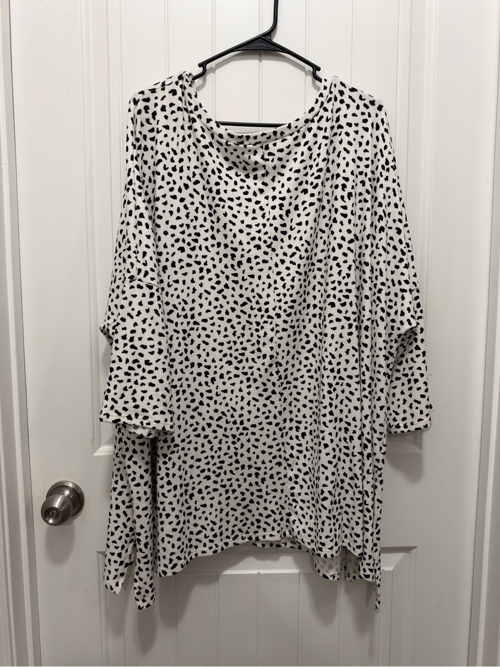 Relaxed White Tunic with Black Dot Print